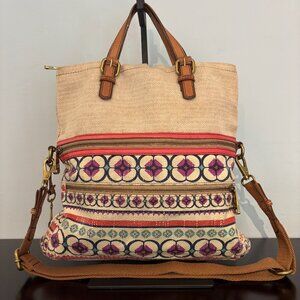 Fossil Bohemian Style Cream Geometric Design Explorer Fold Over Tote